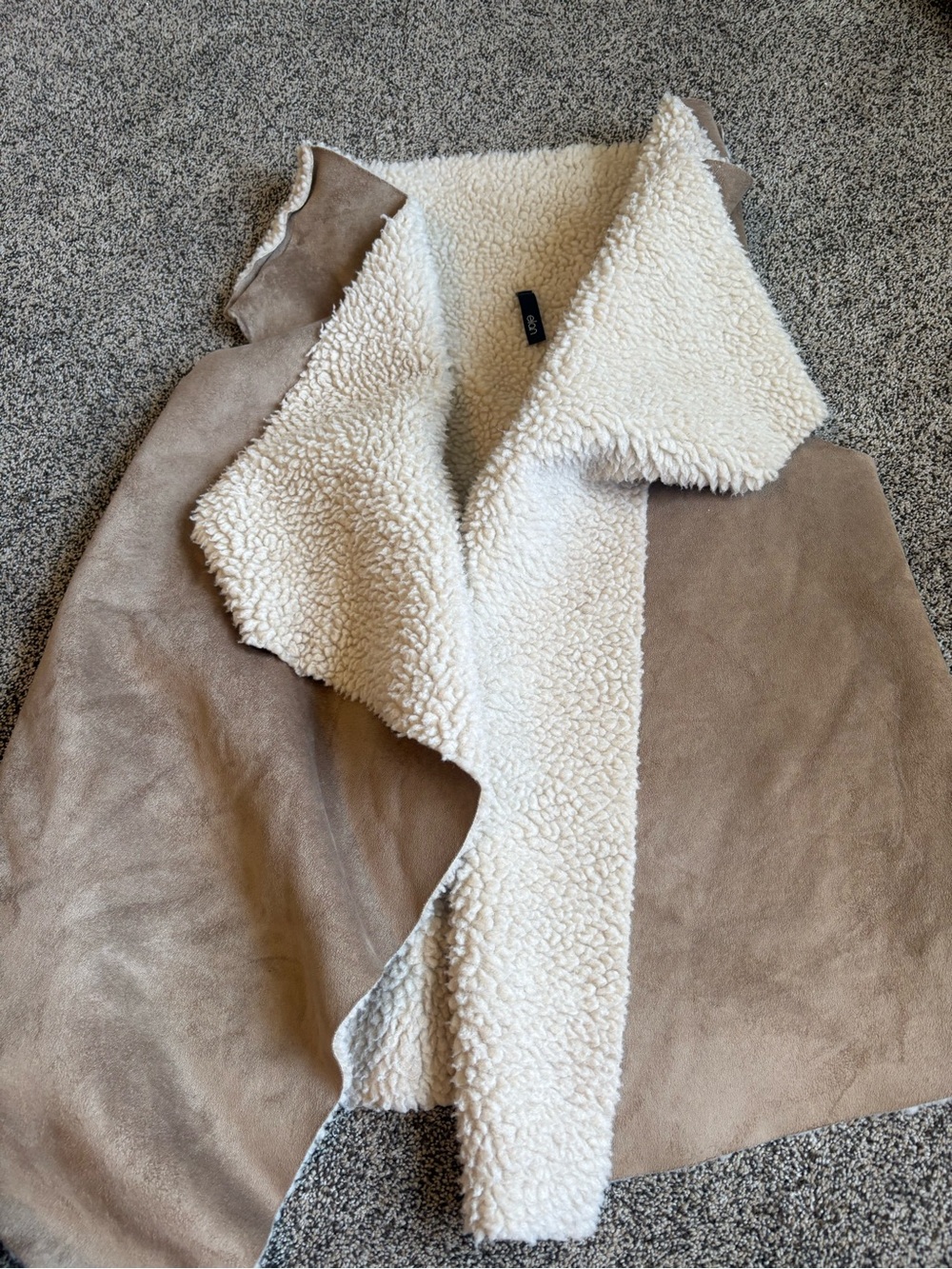 Elan Taupe Faux-Suede Vest with Cream Sherpa Lining